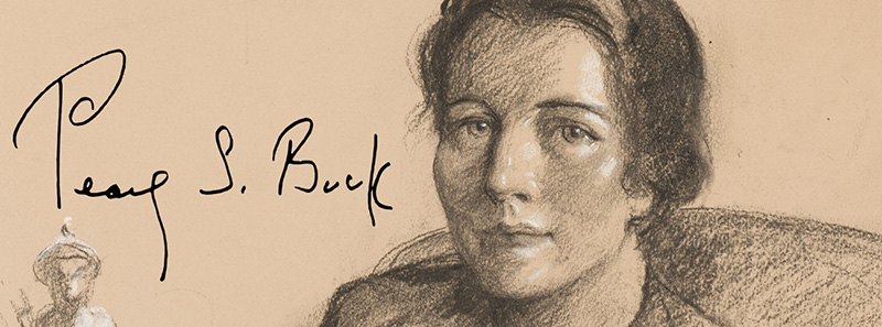 Imagen y firma de la escritora ganadora del Nobel y el PUlitzer Pearl S. Buck.